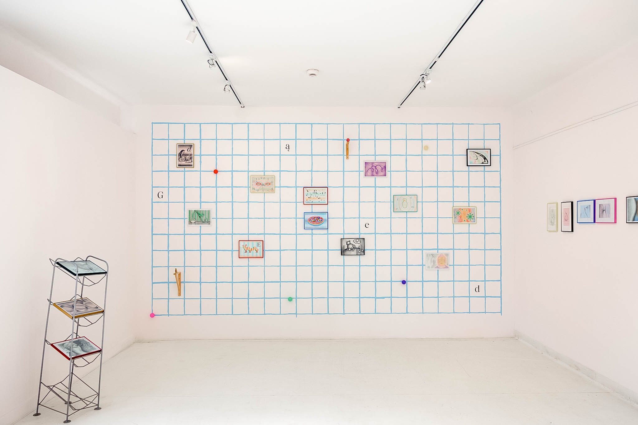 Exhibition view. Martyna Modzelewska’s drawings on her mural.