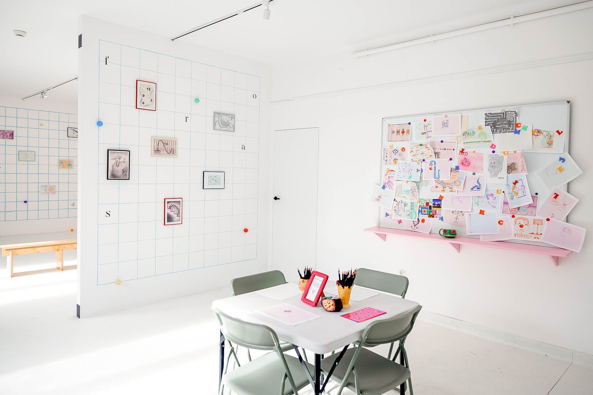 Martyna Modzelewska’s drawings on her mural, and Free-drawing zone for visitors