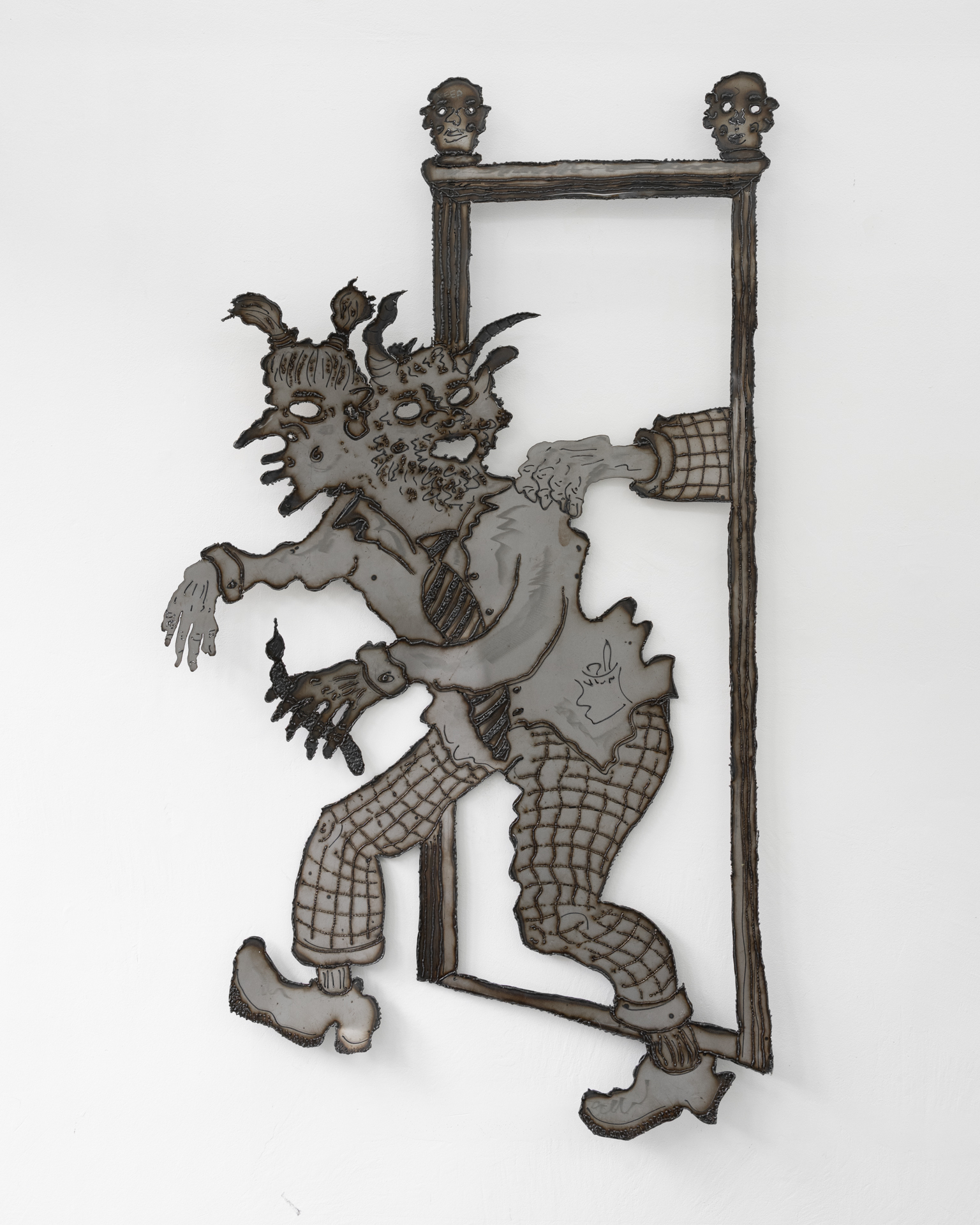 William Ludwig Lutgens, A brother-thief had robbed him while he slept, and gone ashore at some intermediate landing, 2026, welded line drawing on steel with linseed oil finish 161 x 93 cm