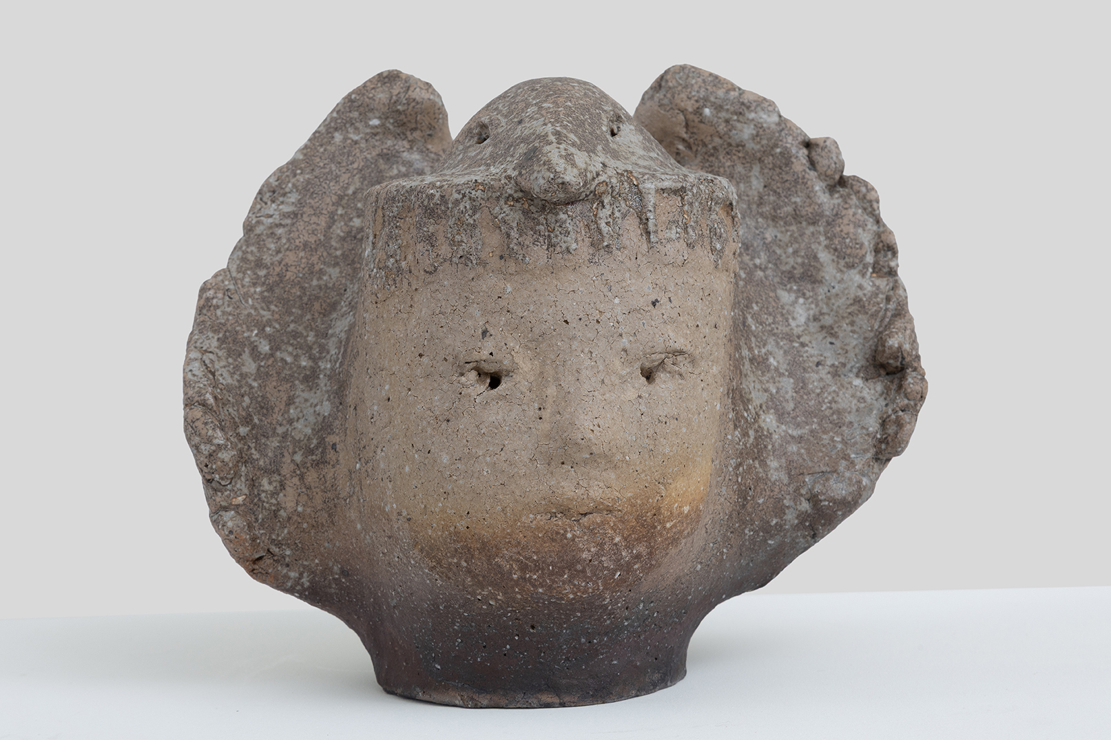 Yasushi Amano, Still Weathercock (不動  の風見鶏), 2026, clay, glaze, slip, 24 × 26.5 × 20 cm.