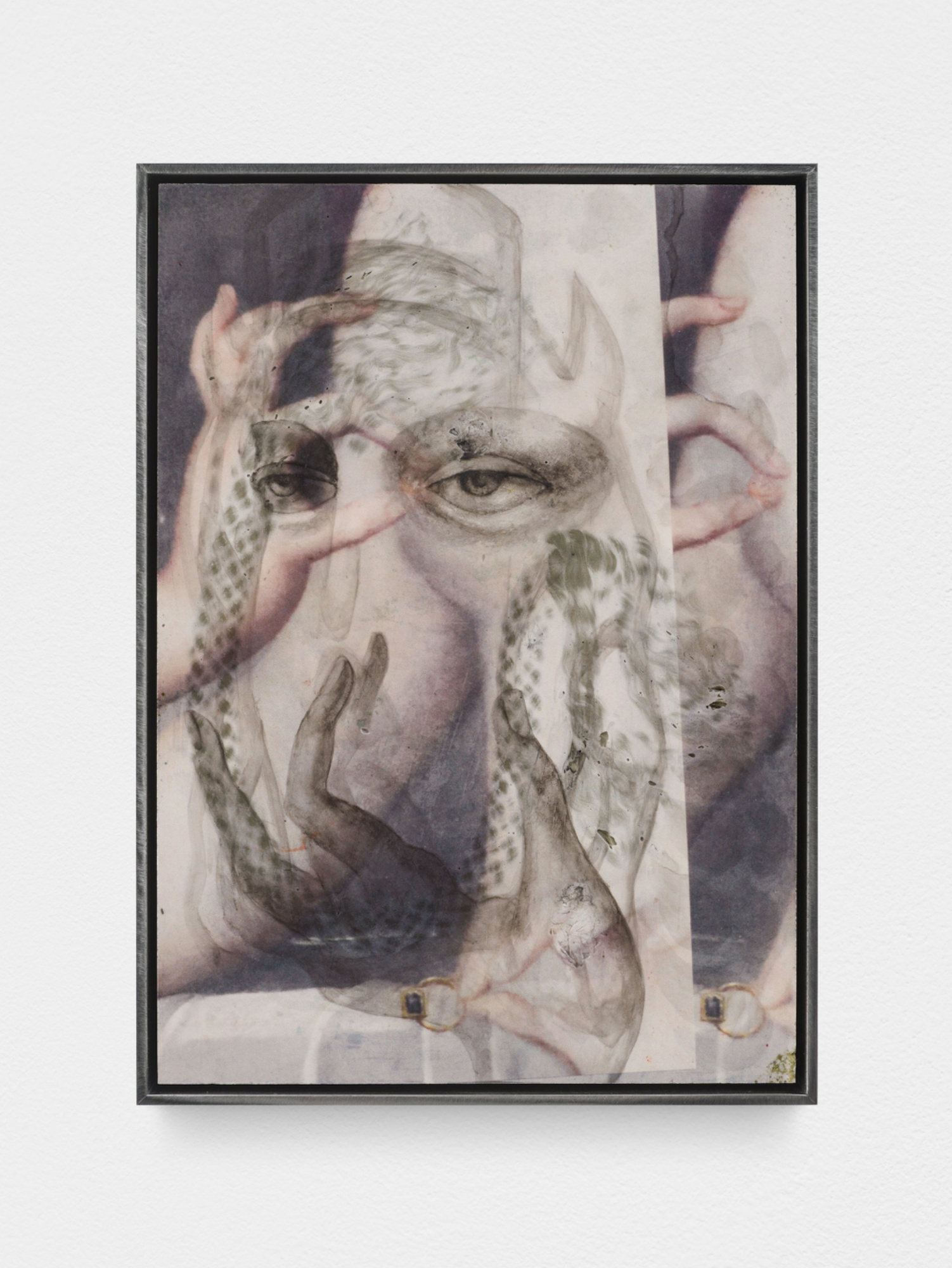 Peles Duo, portals (fontaine/cybele) I, 2026 UV print on gypsum, rope and pigments 30 x 21 cm