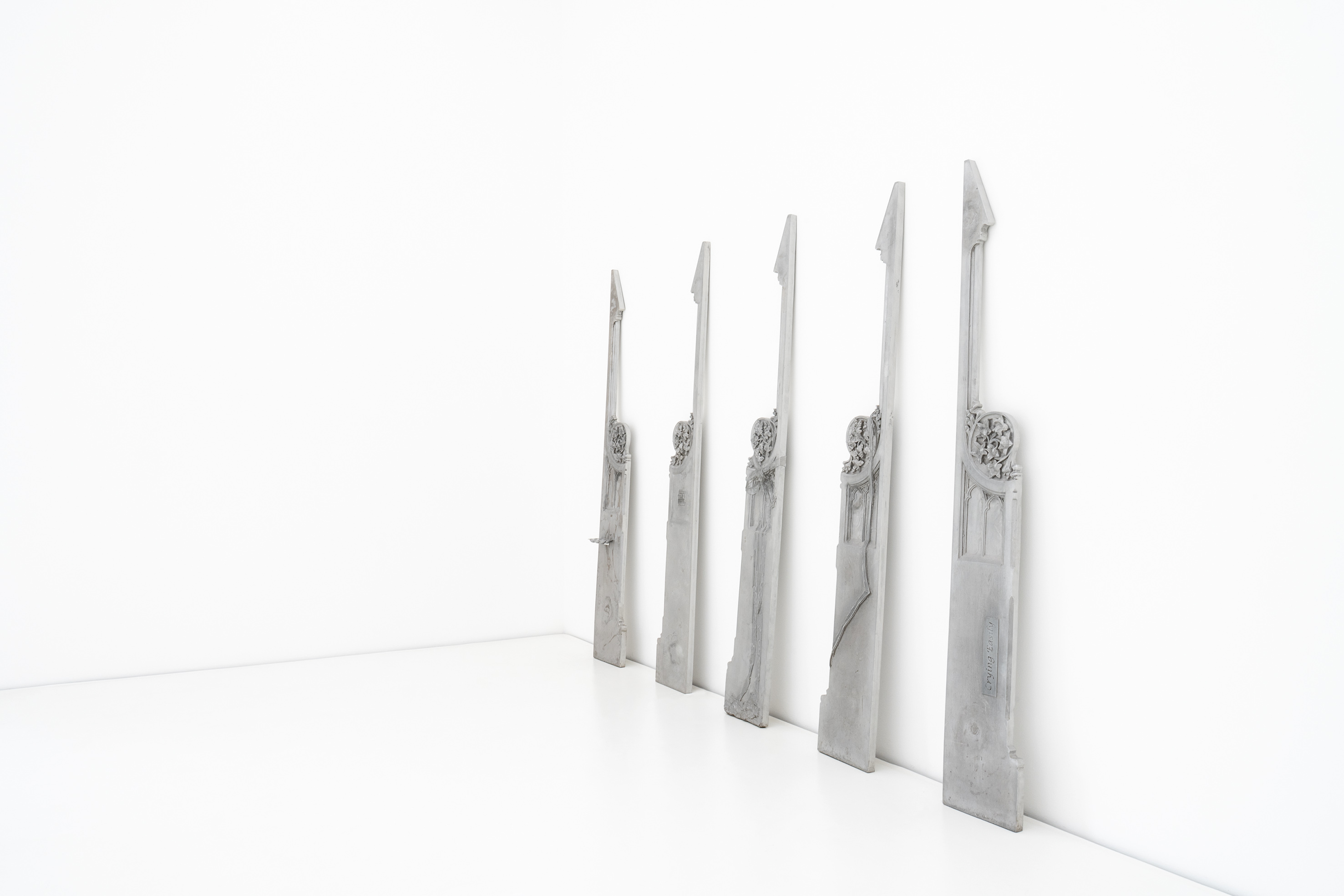 Confession Series, 2024. Each 202 x 29 x 3 cm. Casted aluminium. Courtesy of Kunstraum Remise Bludenz and Studio Monika Grabuschnigg.