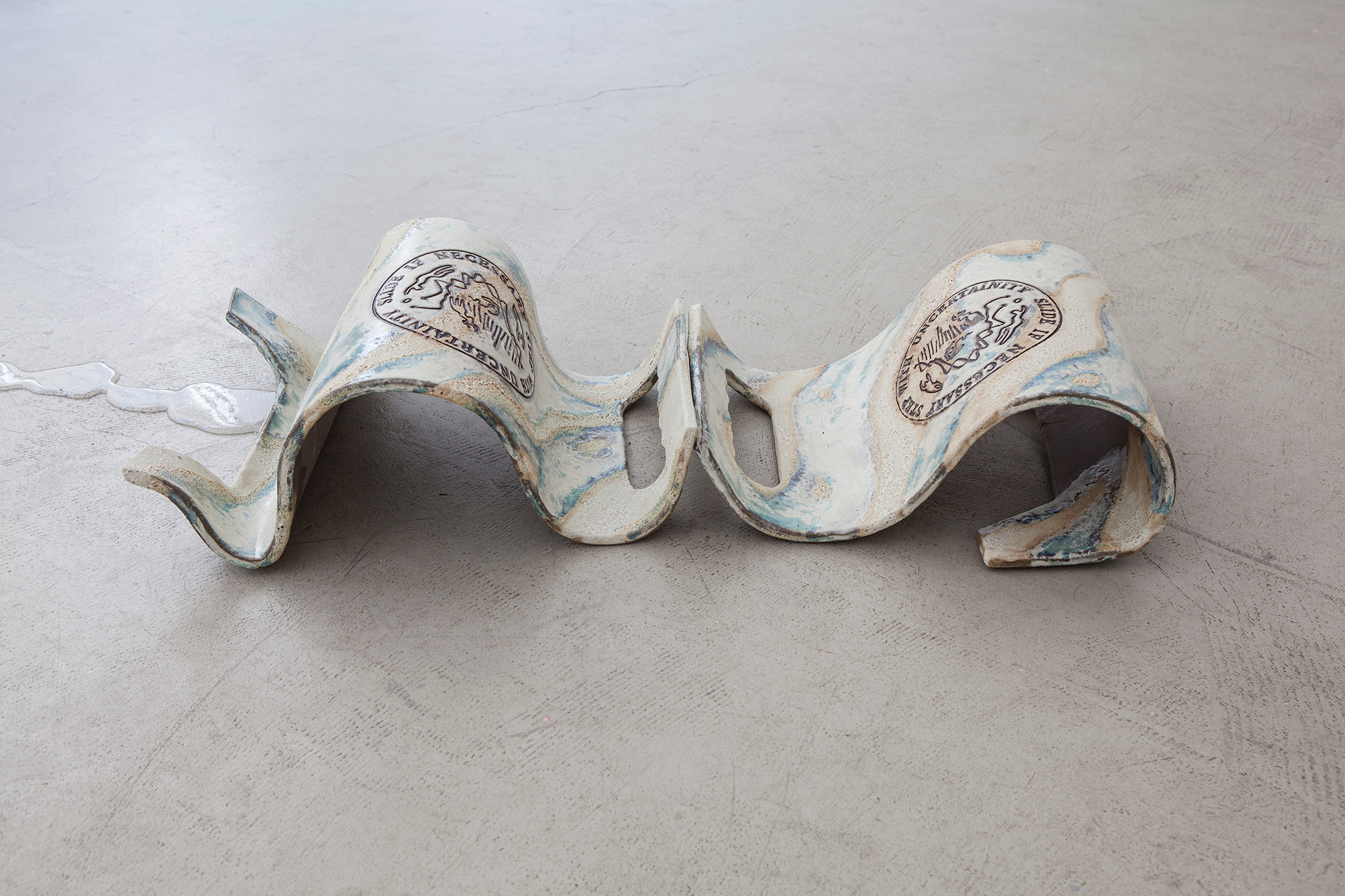 step with uncertainty (face to face), 2026, glazed stoneware, 75 x 15 x 29 cm