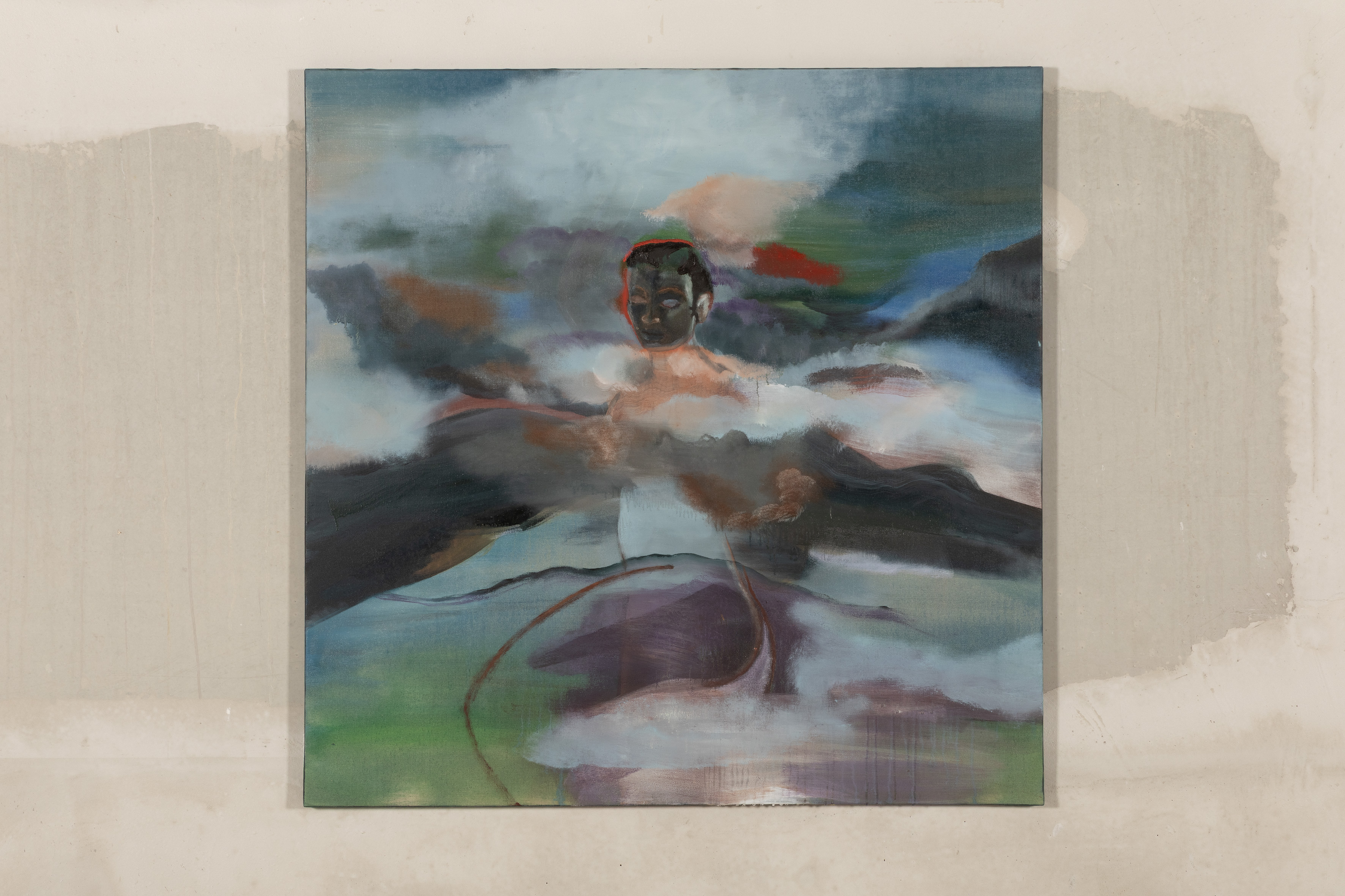 Inès di Folco Jemni, La forgeronne, 2025, oil on canvas, 120 × 120 × 3 cm.