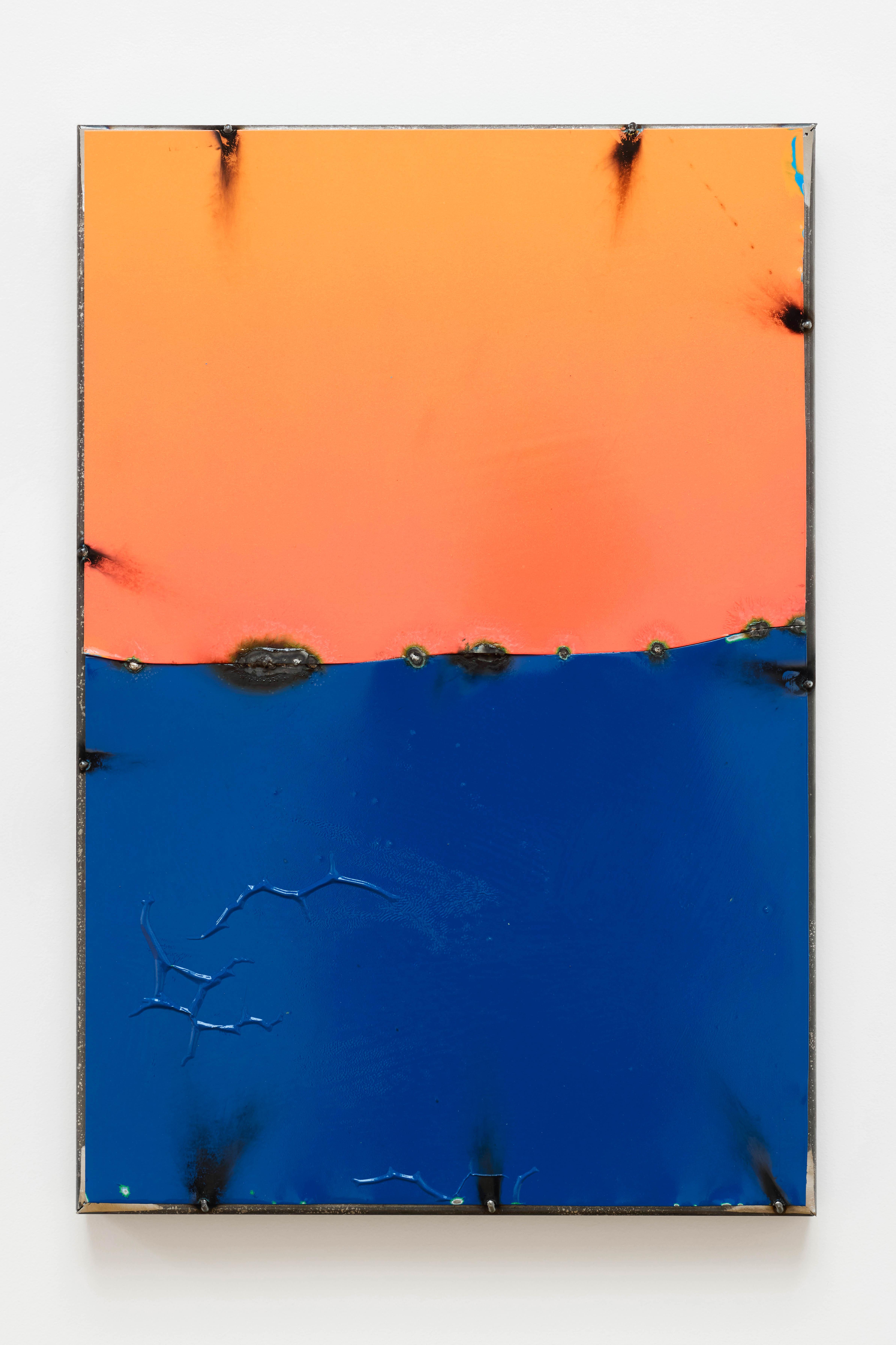 Thilo Jenssen "Red and Blue“, 2026, Lacquer and clear coat on metal sheet, welded on metal frame, 60 x 40 cm