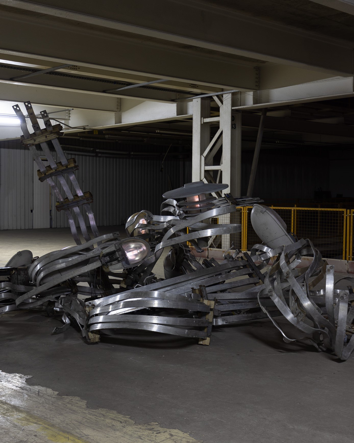 2026 / 6 m x 6 m x 2.3 m / aluminum, steel, street lamp shades, electronics / Photography: Zuza Wudarska