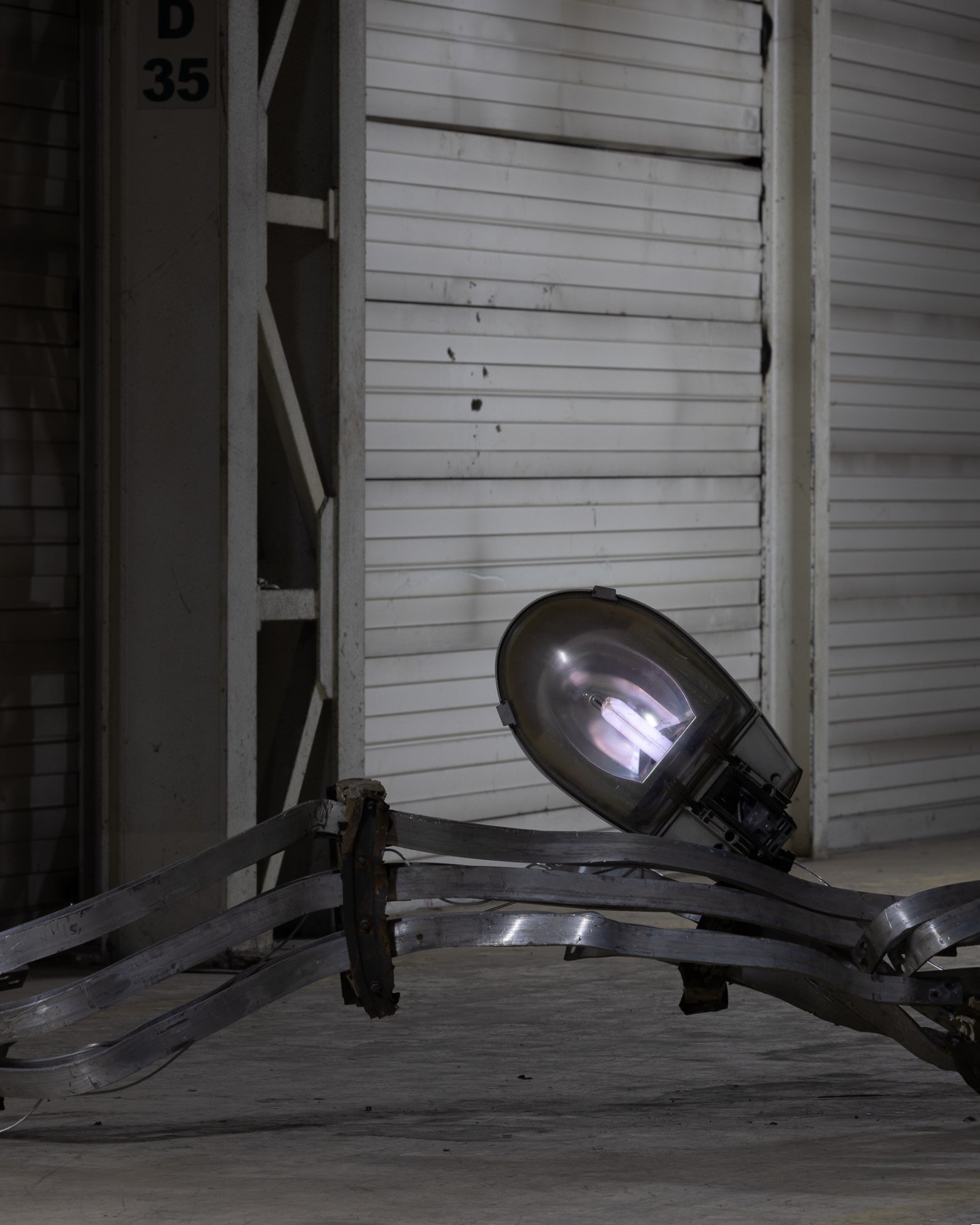 2026 / 6 m x 6 m x 2.3 m / aluminum, steel, street lamp shades, electronics / Photography: Zuza Wudarska