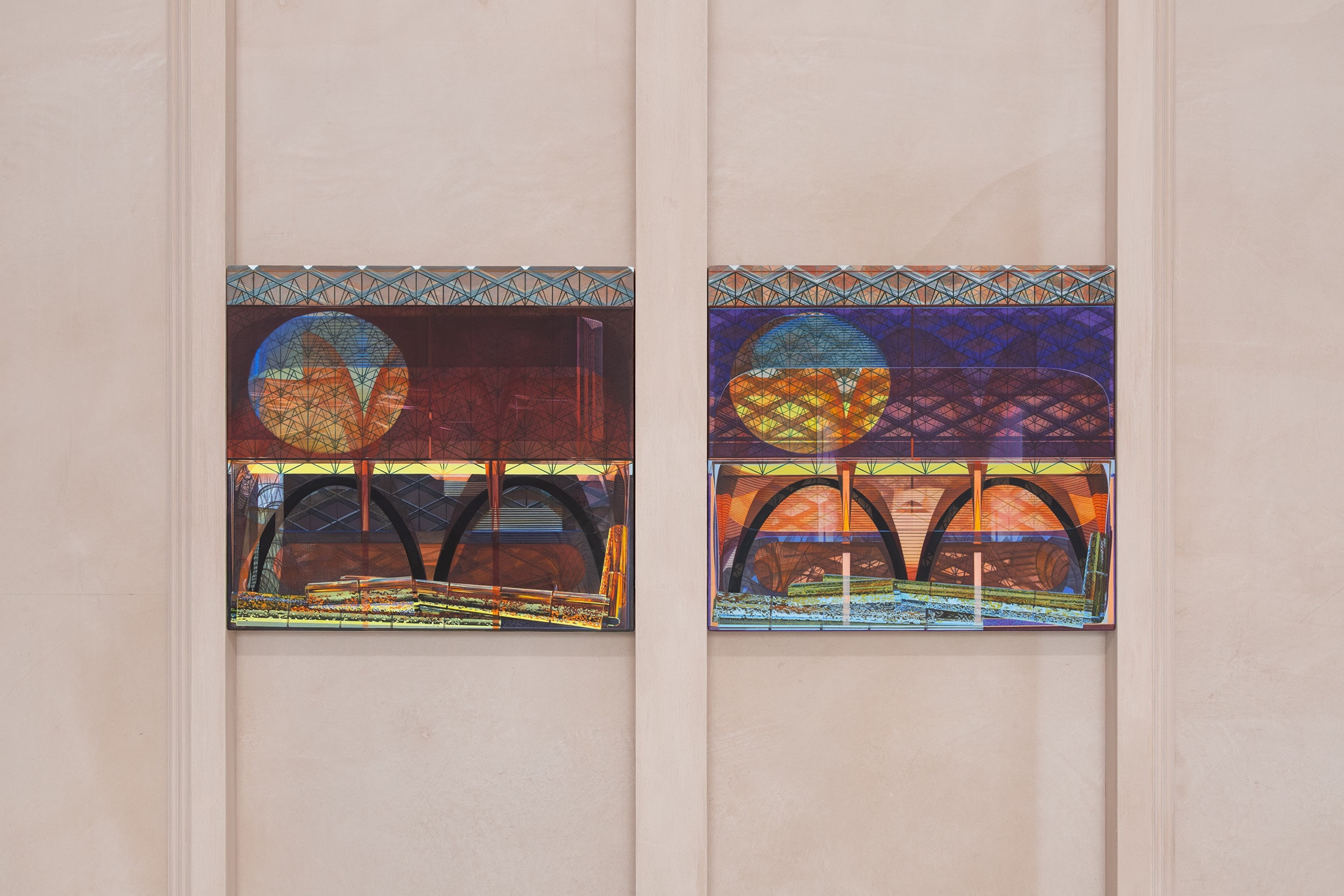 A-C 2 (Night Empire) and A-C 3 (Day Empire), Oil on Linen, each 400 x 360 x 32mm, 2026