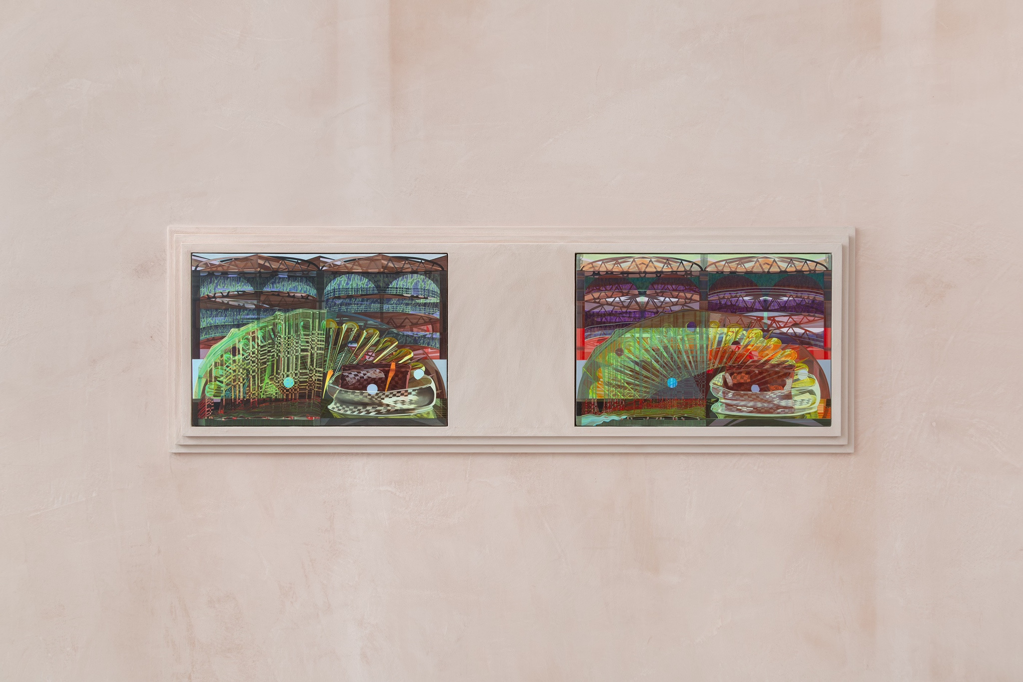 A-C 5 (Night Bait) and A-C 6 (Day Bait), Oil on Linen, each 550 x 373 x 32mm, 2026
