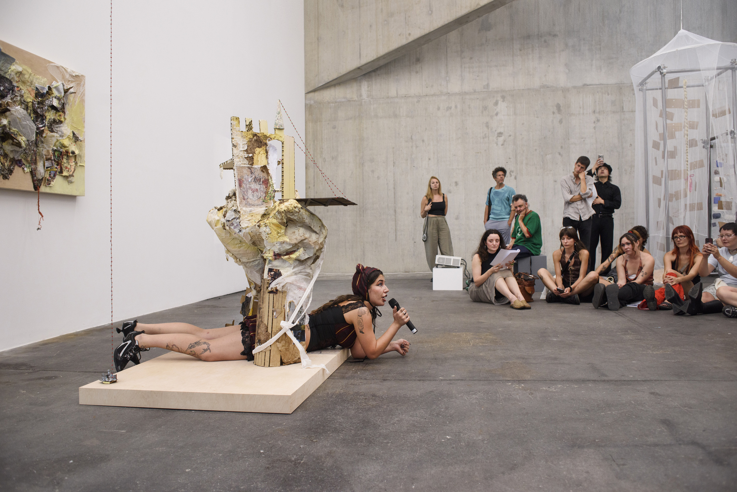 Performance by Miriam Borella, installation view ANOTHER BIRTH, Institute Art Gender Nature HGK Basel FHNW, Kunsthaus Baselland, 2026, photo: Christian Knörr