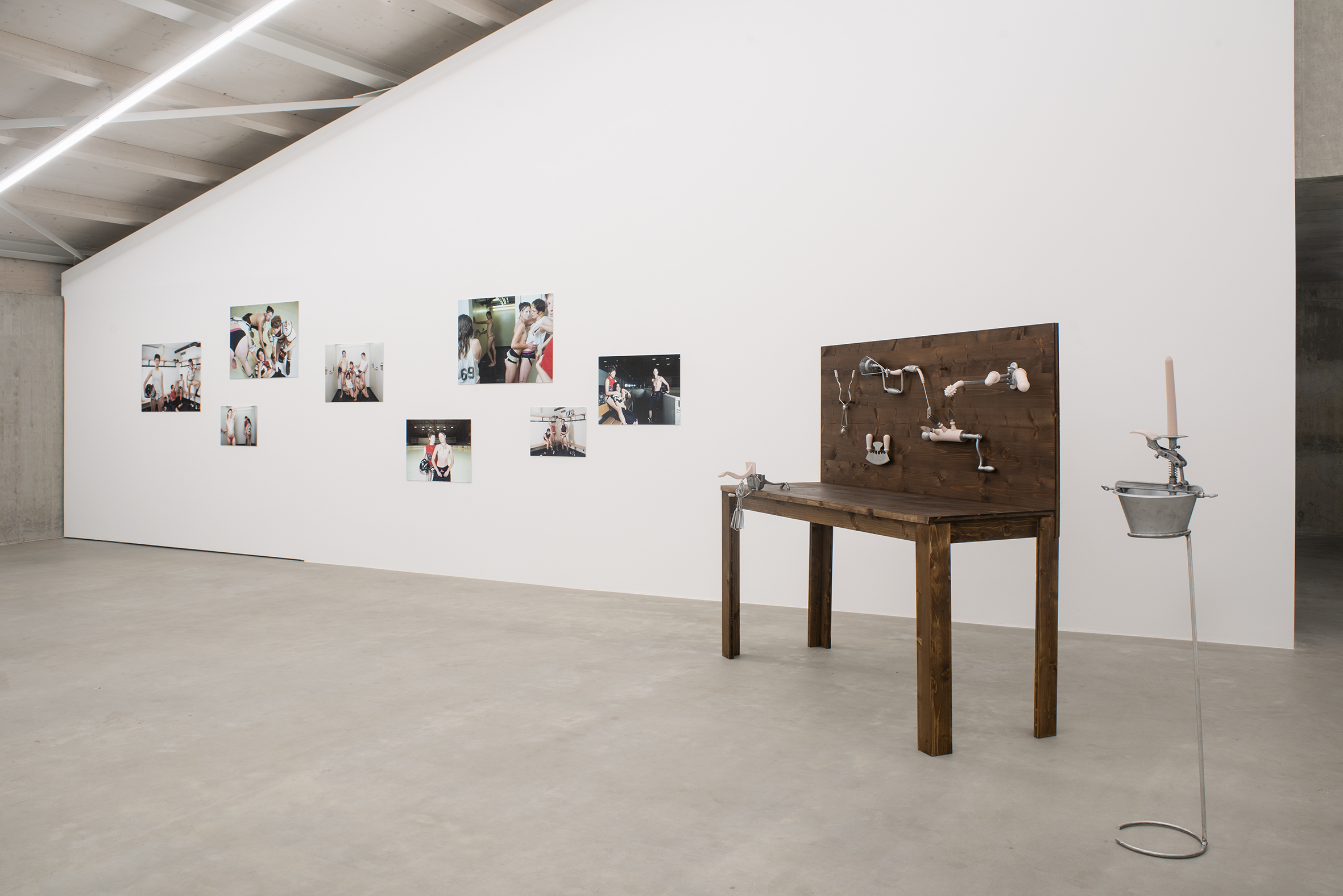 Fred Erne, Locker Boys, 2026, Bibiana Enasni, Another Day In Paradise, 2026, installation view ANOTHER BIRTH, Institute Art Gender Nature HGK Basel FHNW, Kunsthaus Baselland, 2026, photo: Christian Knörr 