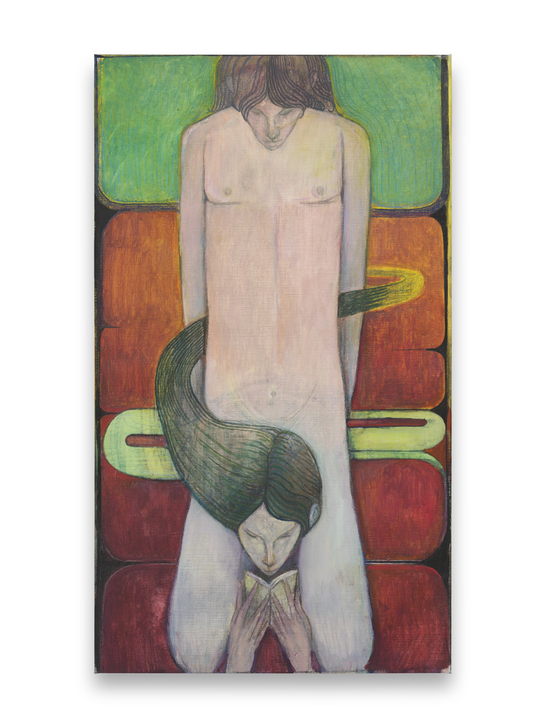  Paul Becker, Untitled (Litterateurs), 2026, gouache, watercolour and coloured pencil on canvas, 97 x 56 cm, unique 