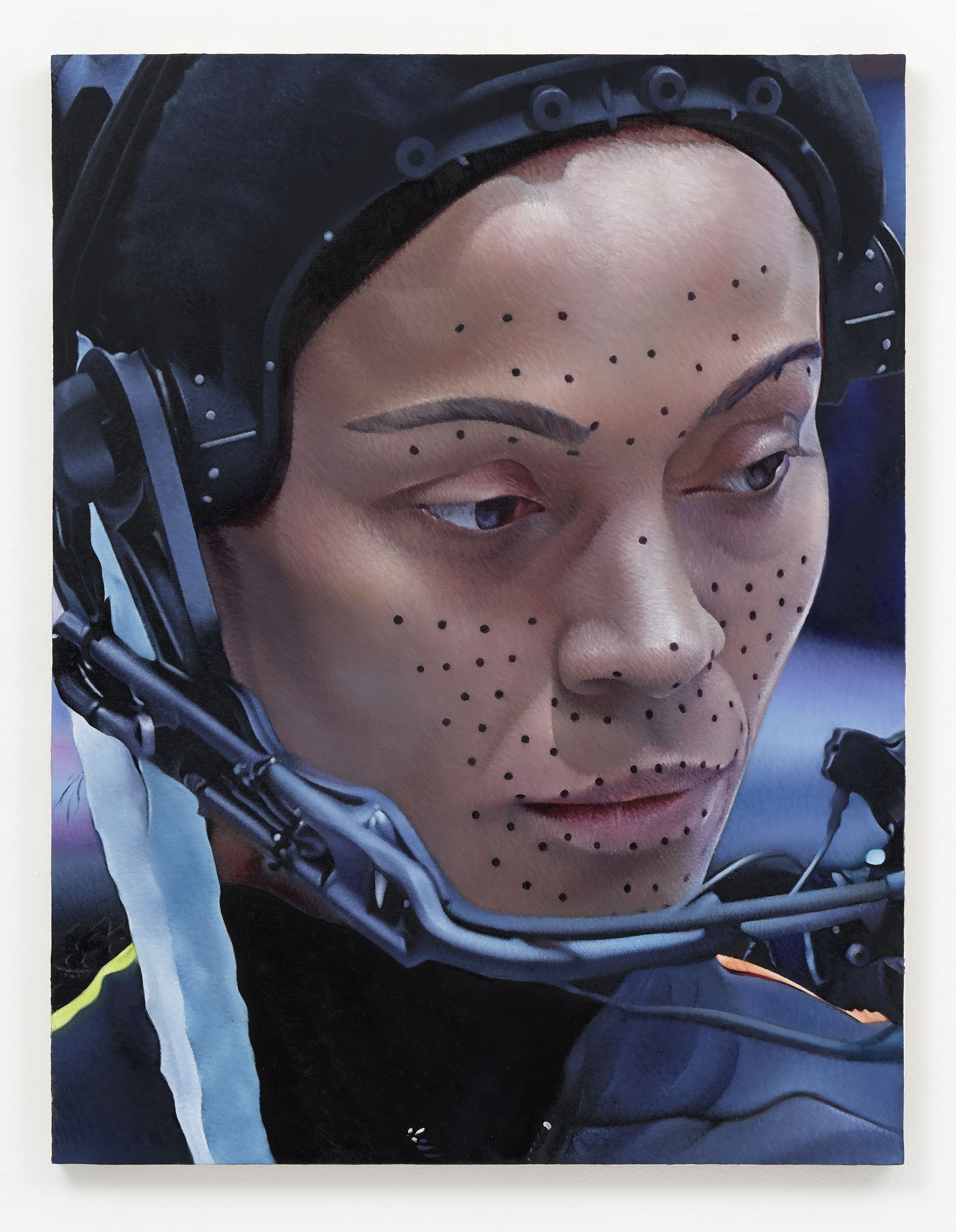 Zoe Saldaña during the making of Avatar: Fire and Ash. Directed by James Cameron, 20th Century Studios, 2025, 2026, oil on wood, 70 x 54 cm