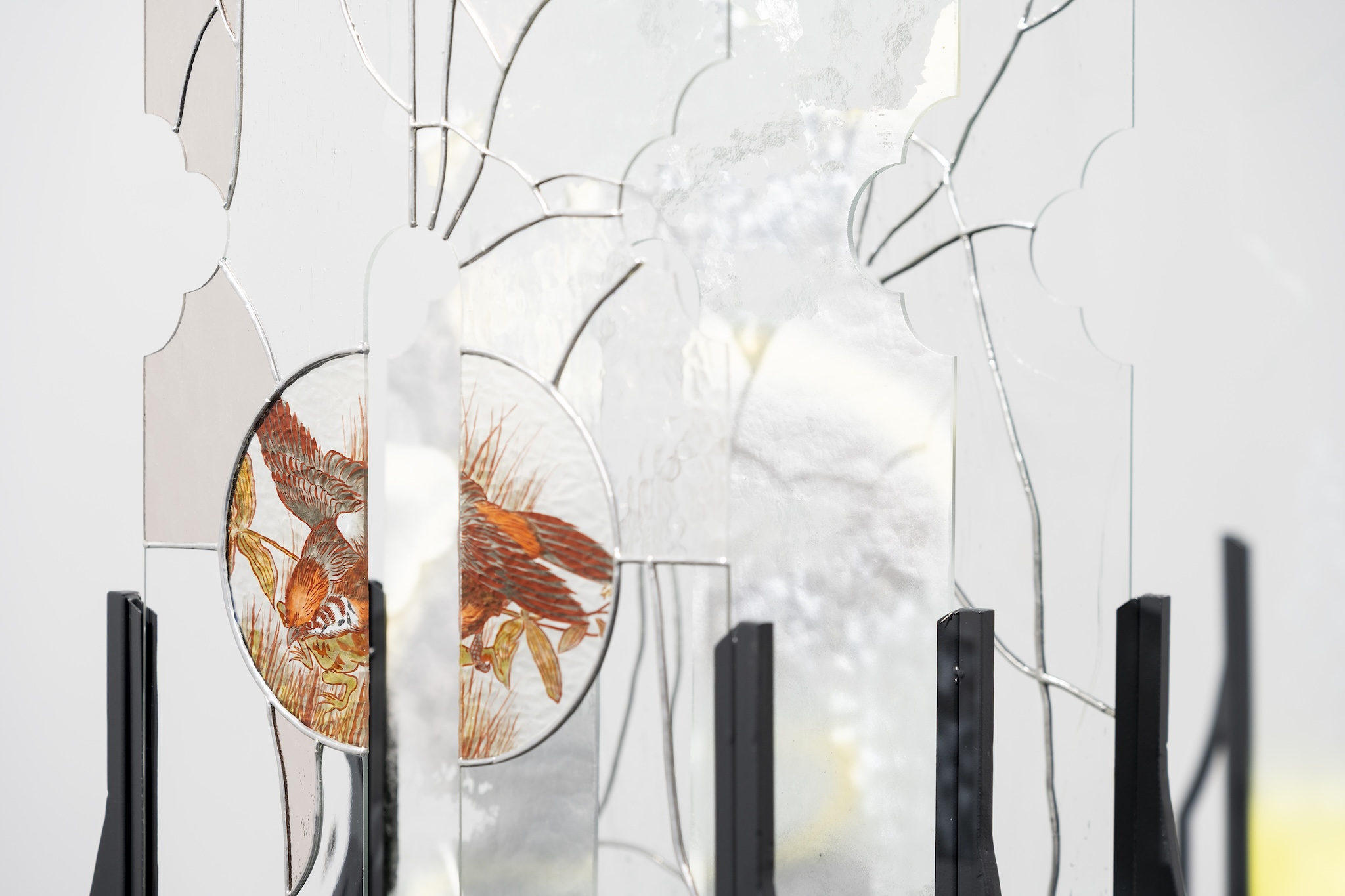 Detail view of Repeating paths II (2026) by Anna Mari Liivrand. View from The Woo of Coiling Paths, Kogo Gallery, 2026. Photo by Roman-Sten Tõnissoo