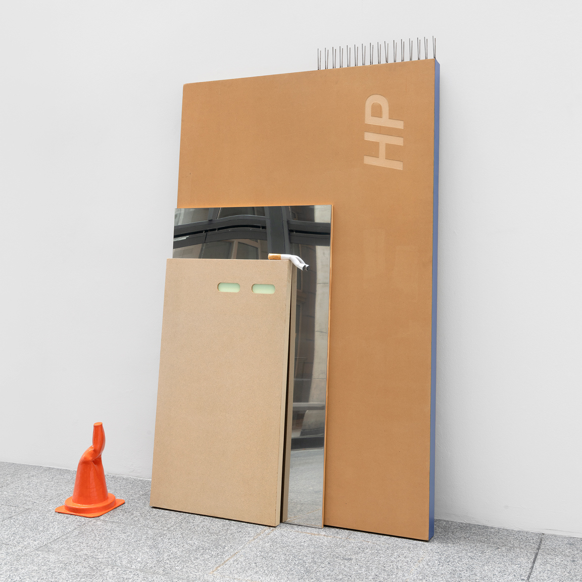Hauck Plümpe, Flachware (1), 2026, MDF, pressboard, metal, lumber, stainless steel, styrodur, ceramics, glaze, 231 x 129 x 40 cm
