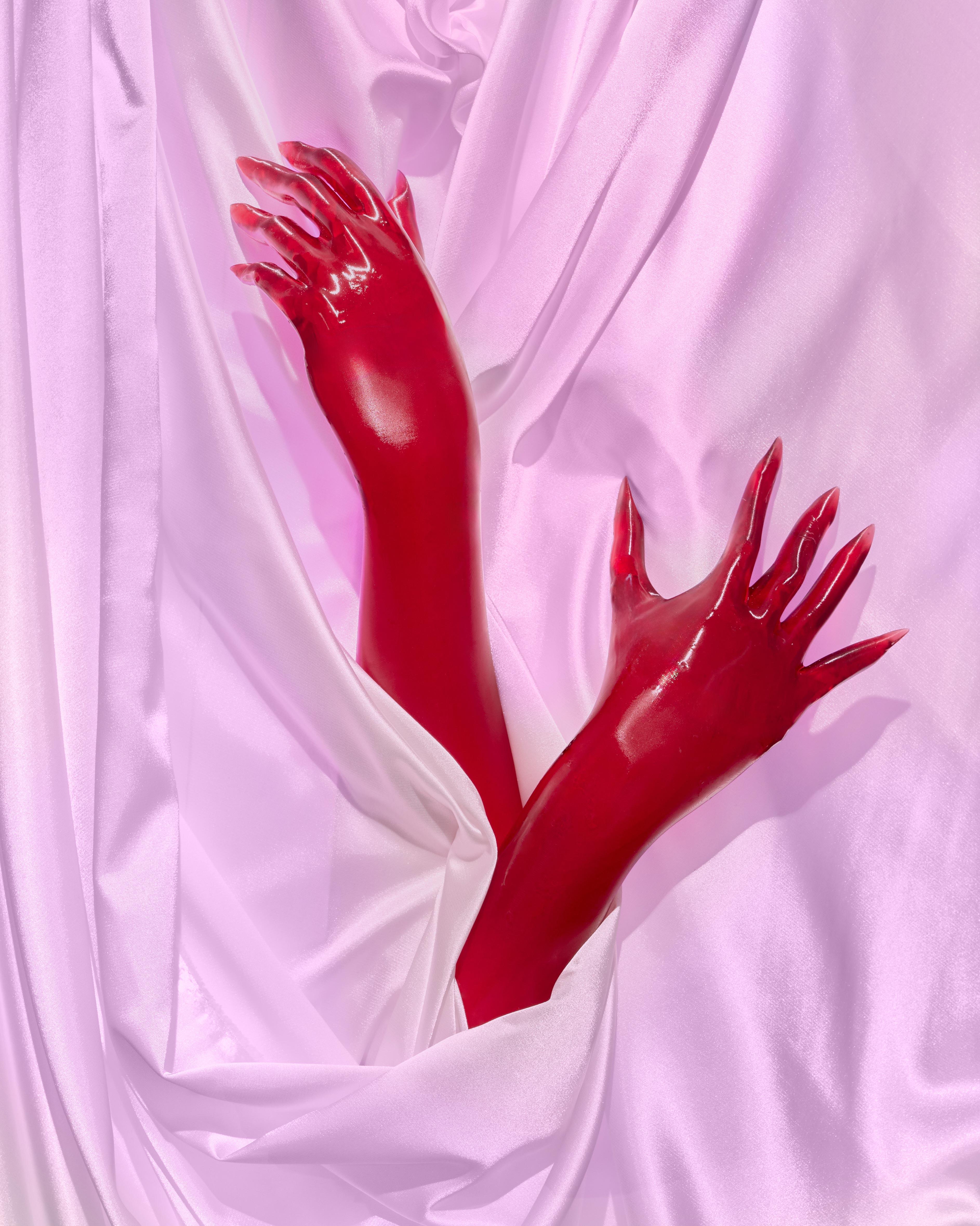  Maiden, 2026, PLA plastic, 3D printing, photopolymer resin, fabric, plexiglass, LED-strip