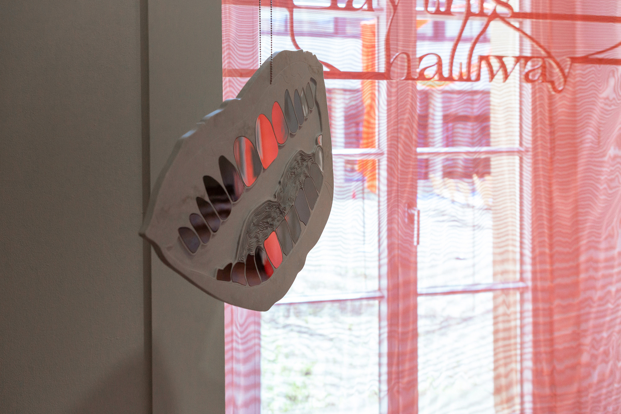 Rowing laughter crawling down the spine, 2026, Mirror on Dibond, Natural Acrylic Stone, 150 x 180 x 3 cm