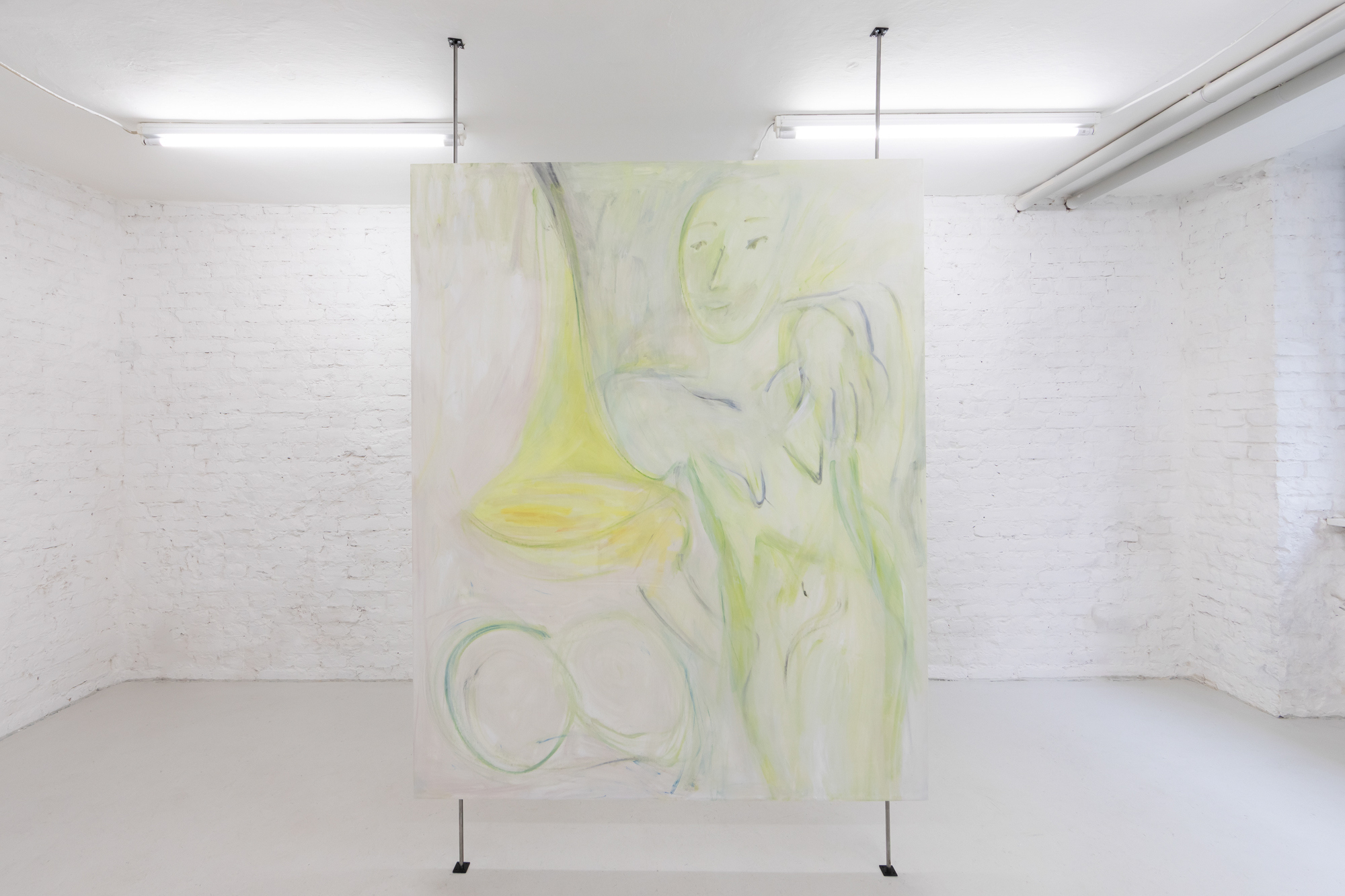 Krys Huba, narcissus of tulips dreams, 2026, oil on canvas, 190 x 150 cm, in the exhibition falling into you, soft power, Berlin, 2026. Courtesy the artist and soft power, Berlin. Photo: Studio Replica.