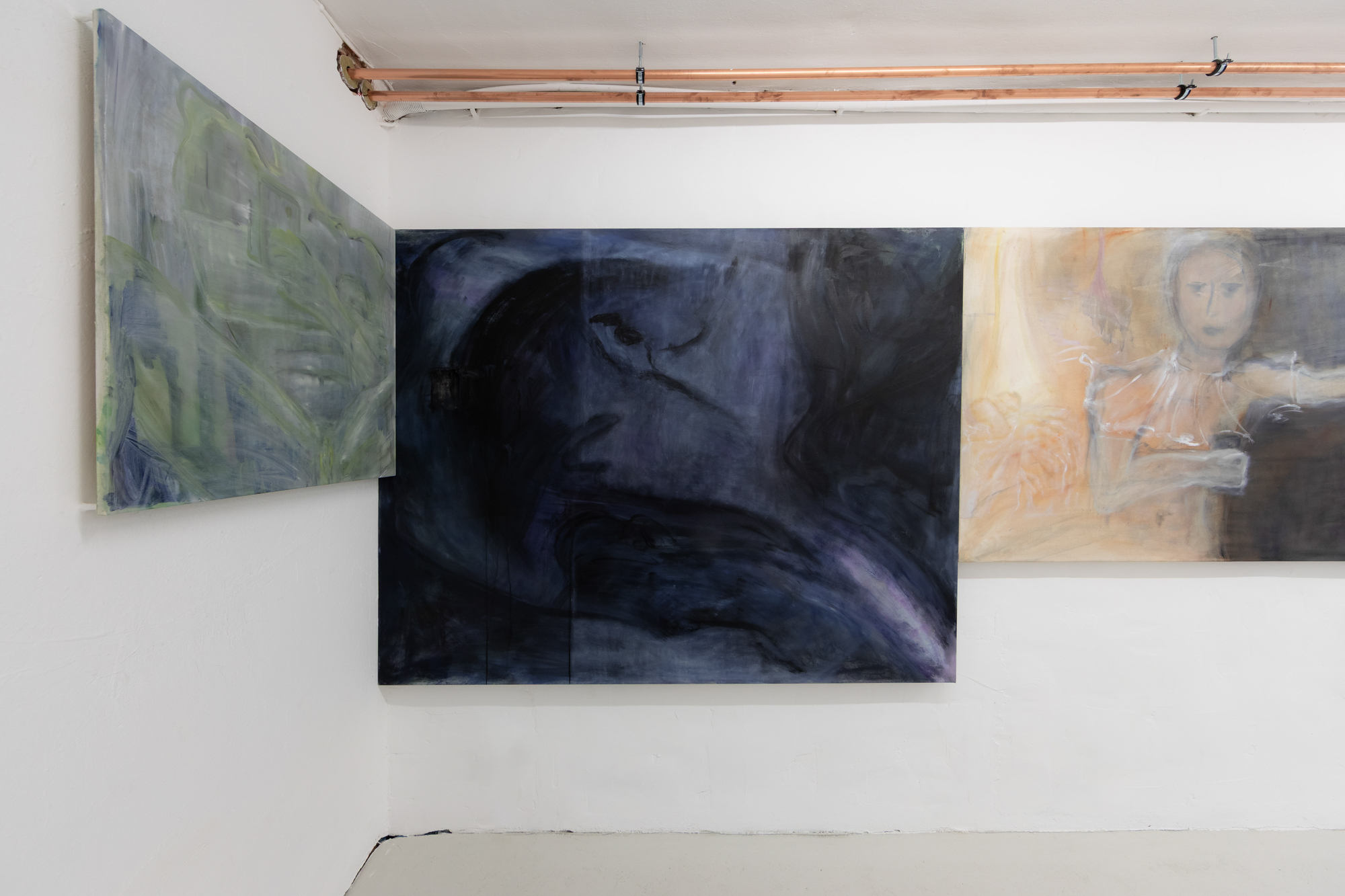 Installation view of Krys Huba in the exhibition falling into you, soft power, Berlin, 2026. Courtesy the artist and soft power, Berlin. Photo: Studio Replica.