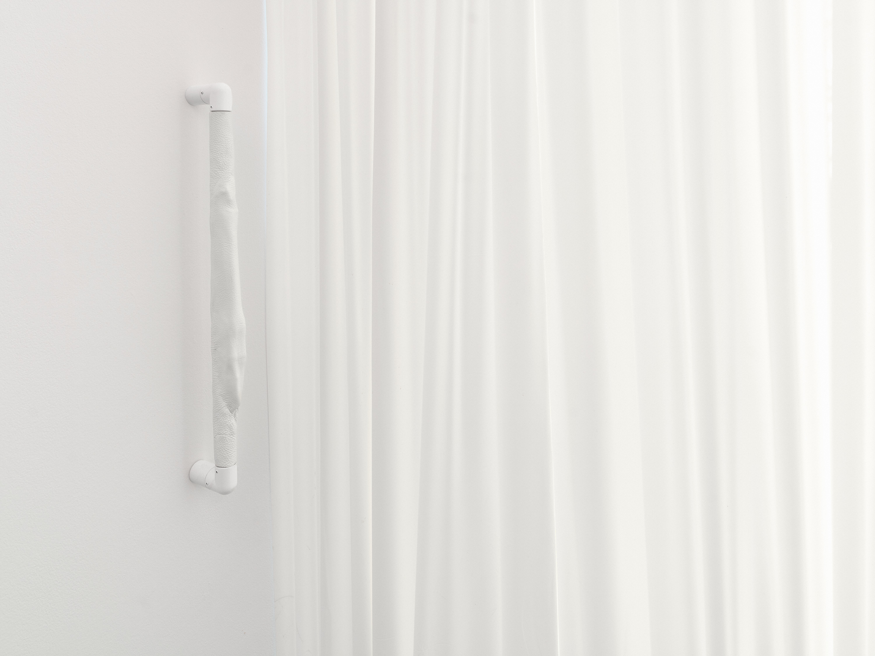 Relief 01 (2026). Powder-Coated Steel, Recycled Leather, White Lacquer. 10 x 10 x 70 cm.