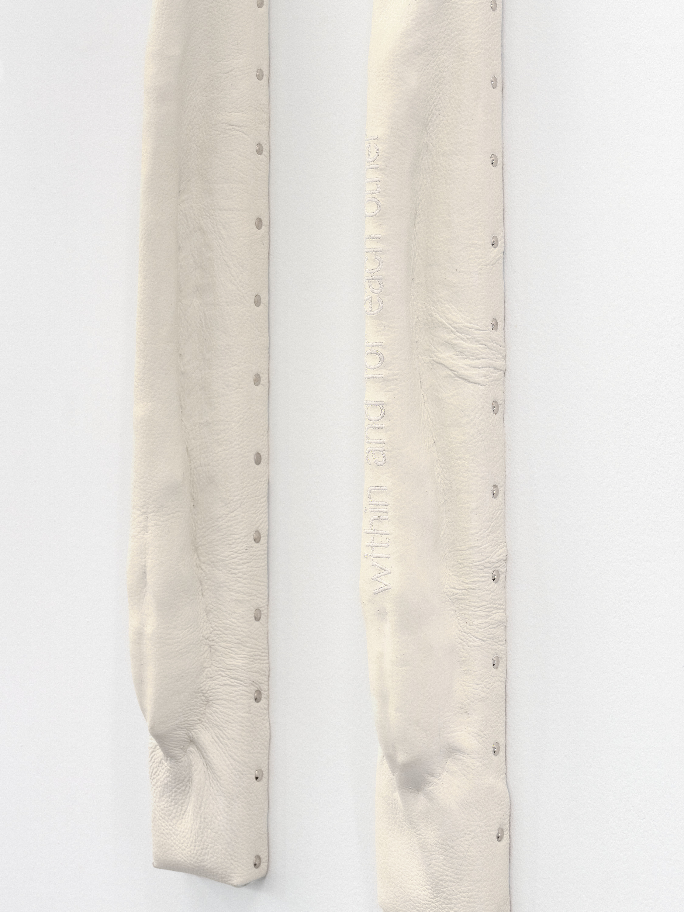 Relief 04 I–VI (2026). Pine Wood, Upholstery Foam, Recycled Leather, White Lacquer. 10 x 5 x 75 cm (each).