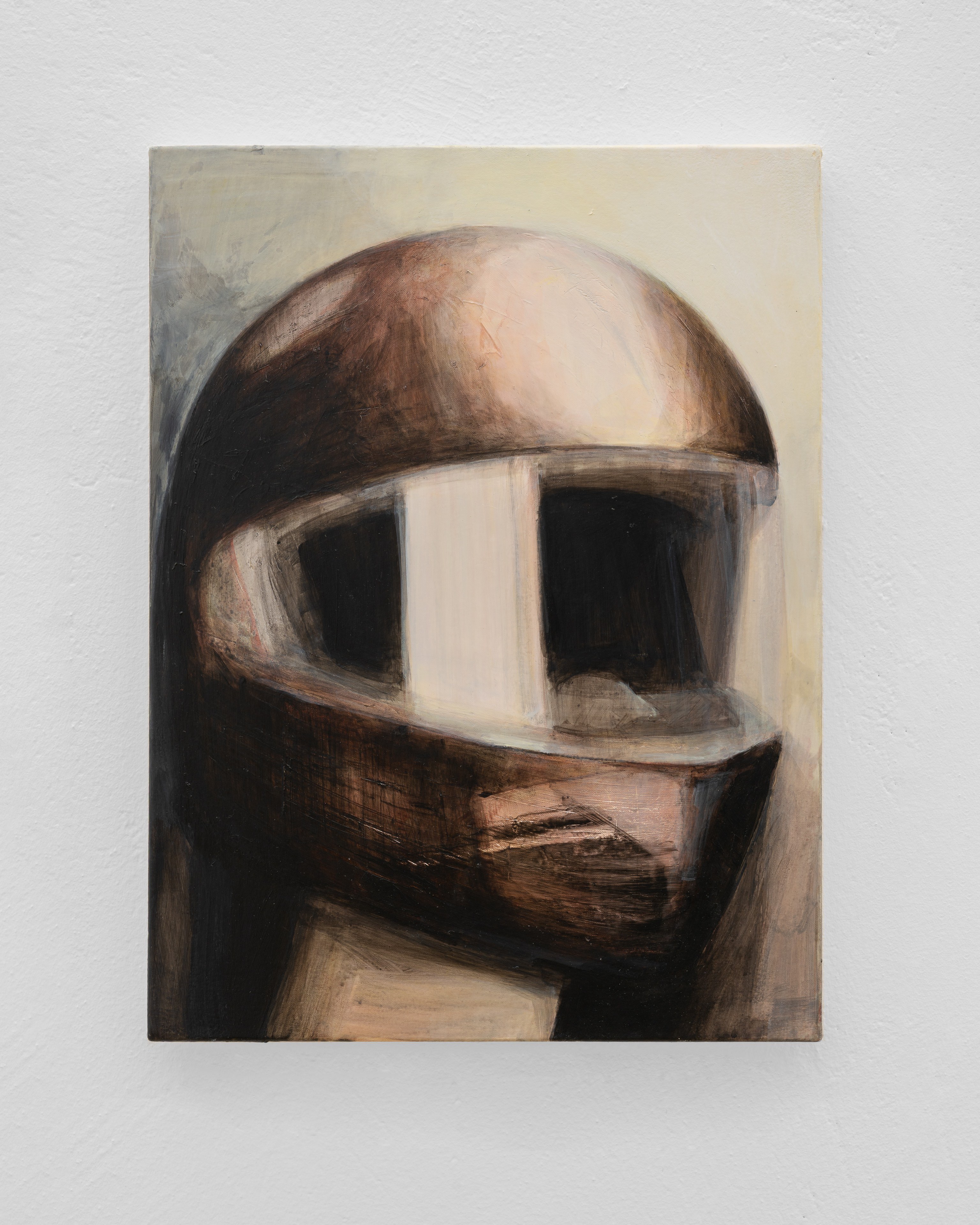 Emma Masut, Helmet 2, 2026 Acrylics on canvas, 40 x 30 x 2 cm