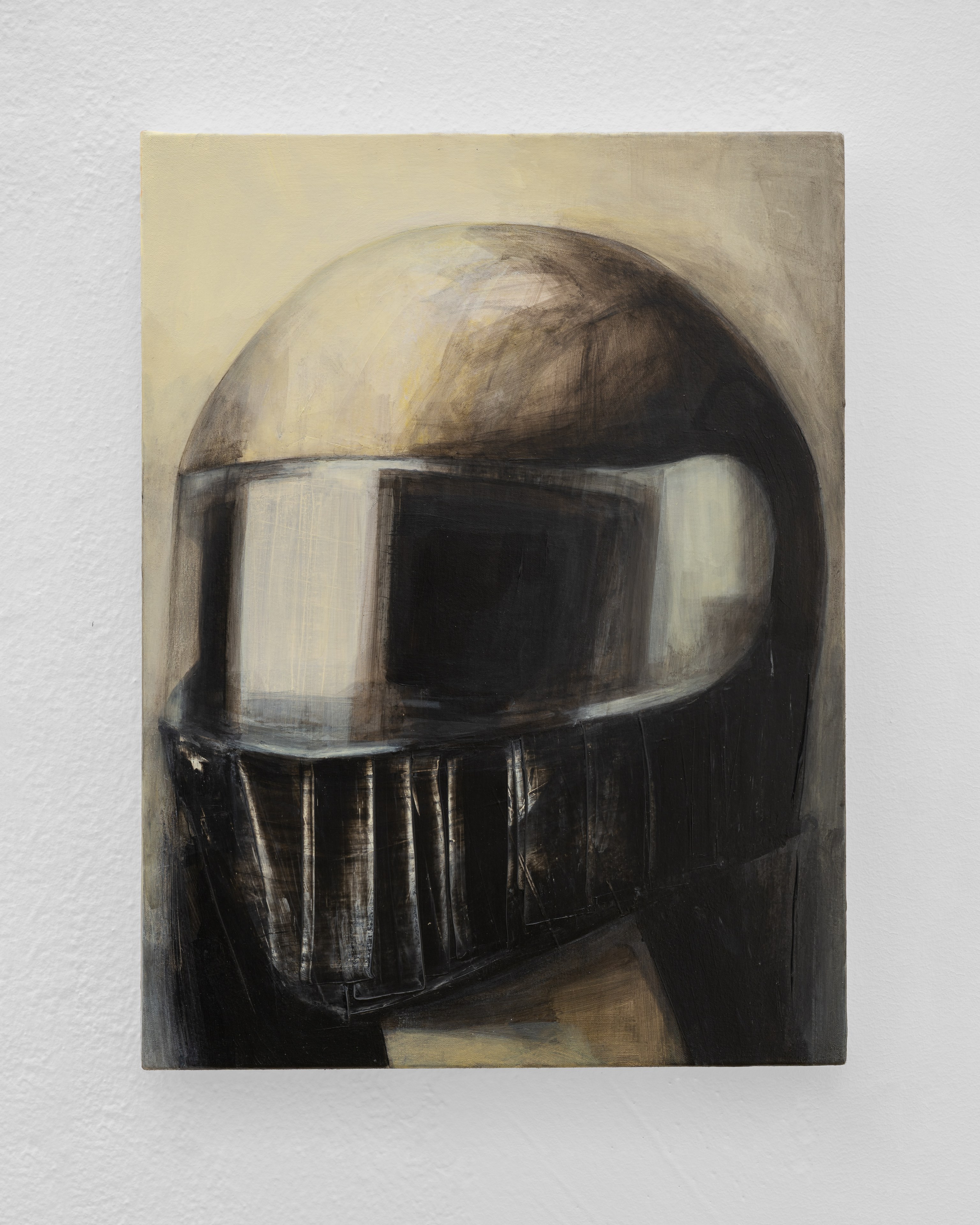 Emma Masut, Helmet 1, 2026 Acrylics on canvas, 40 x 30 x 2 cm