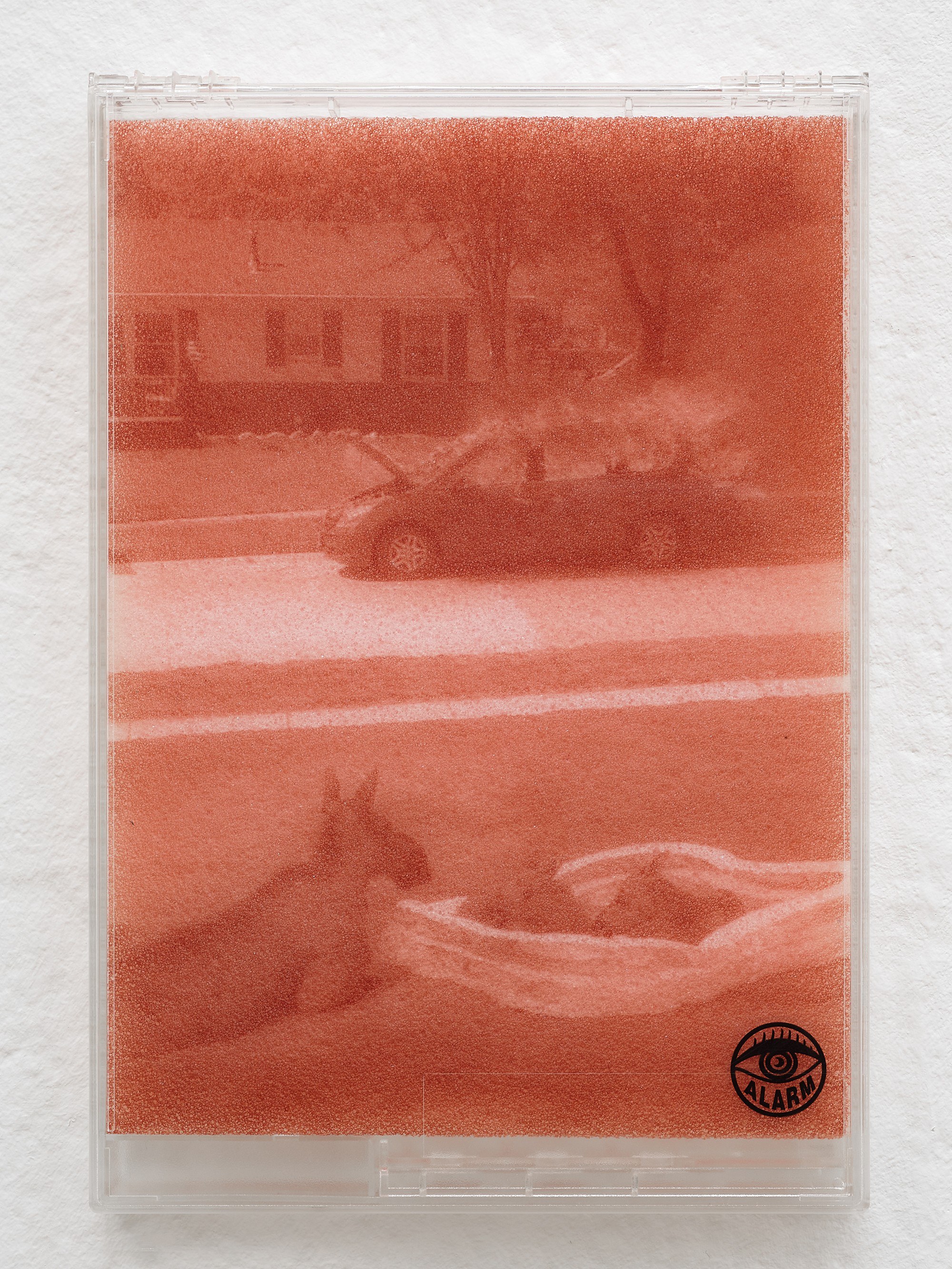 Billie Clarken, Phantom Scent (Chewing Tongue Series), 2026, UV print on foam, locked acrylic DVD security box, 21.5 x 14.8 x 2.2 cm © the artist and Galerie Brugger Photo: Juri Löchte