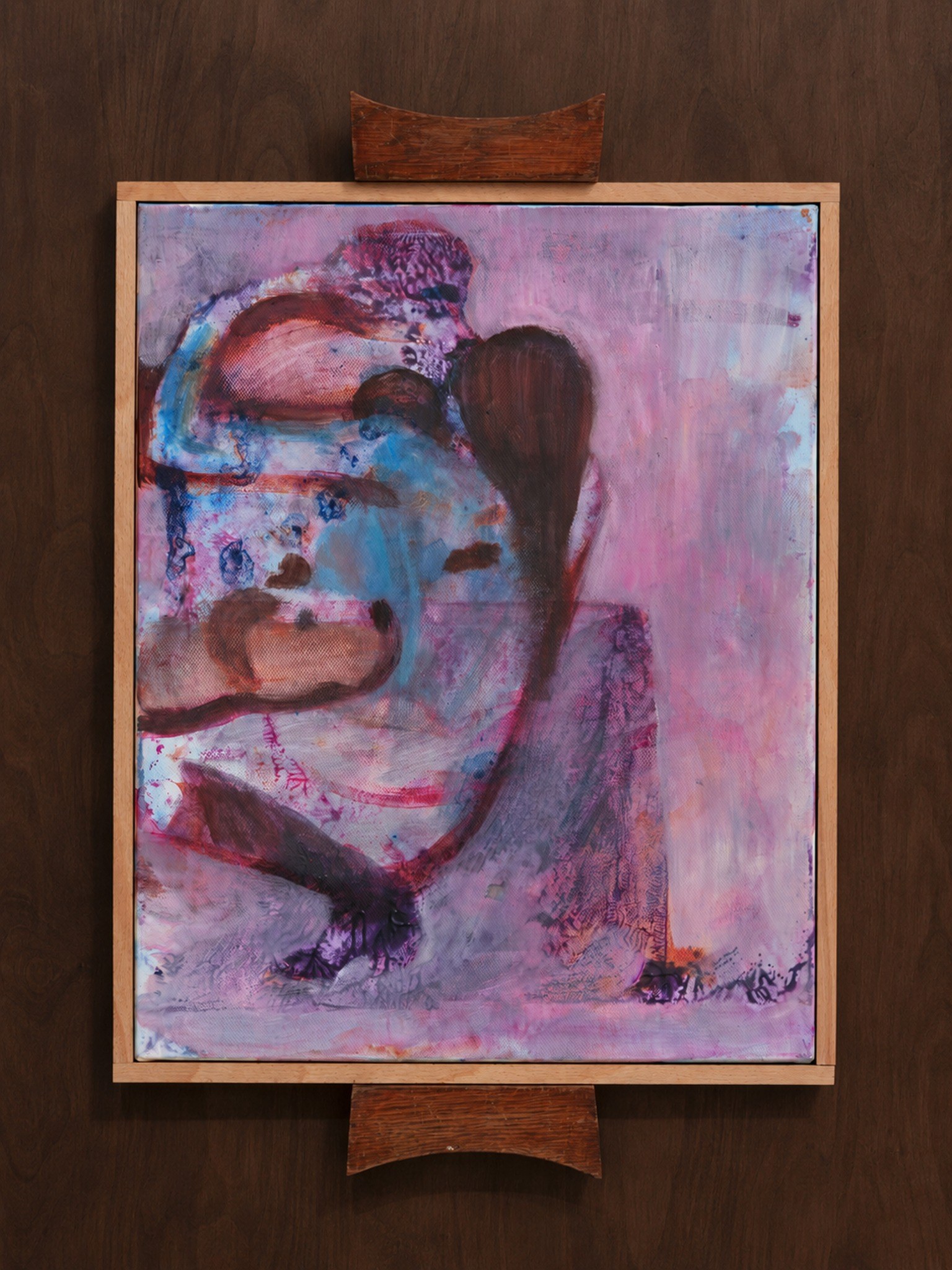  Jessy Razafimandimby, Falling in love, Old Home, 2025, acrylic on bed sheet, wood, 43.5 x 35 x 3 cm, unique