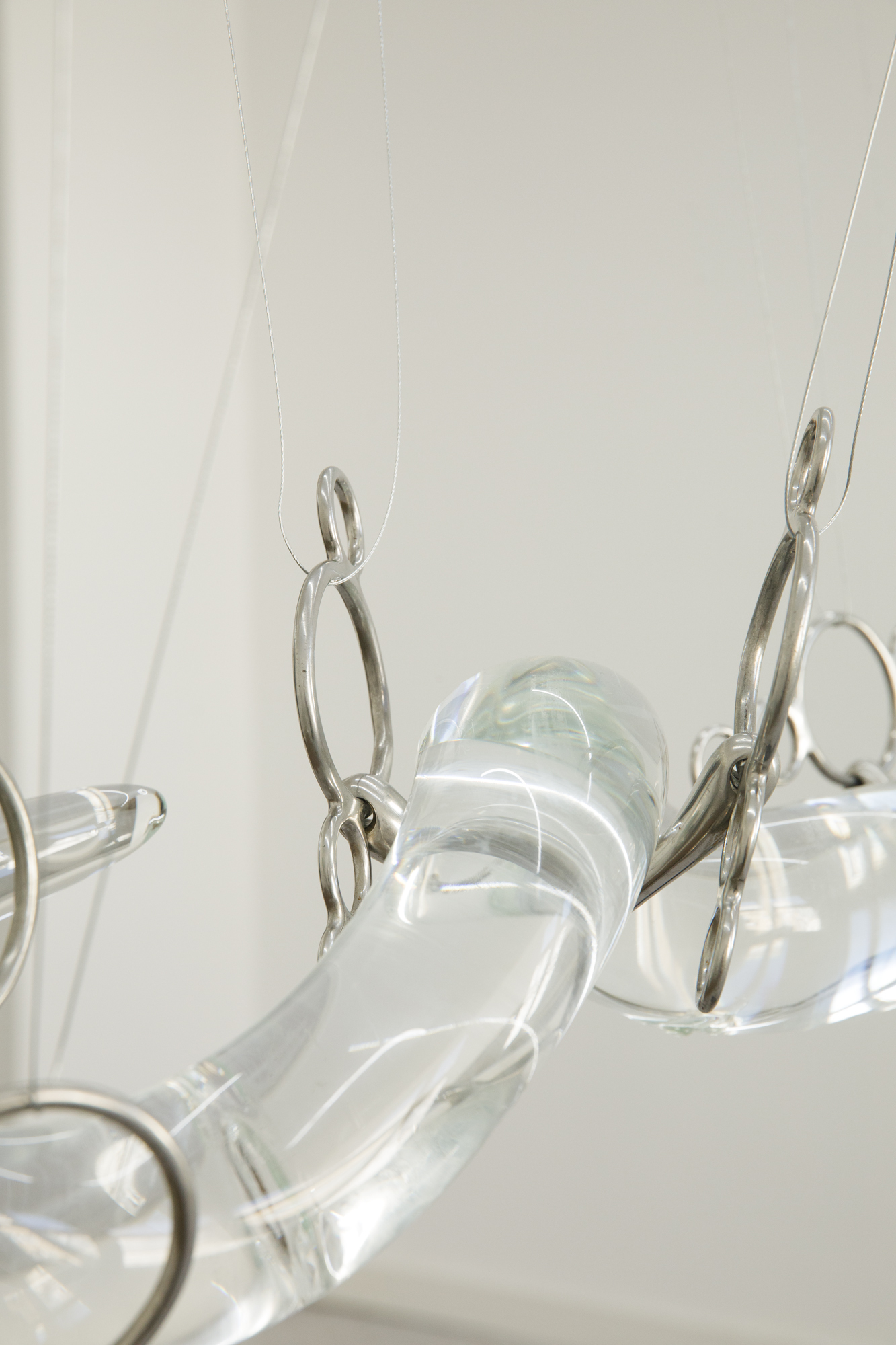 Magdalena Lazar, “Tongues in Decline”, 2026, glass, metal, horse bits, dimensions variable (largest element: 88 x 33 x 15 cm), detail, photo: bliss gallery