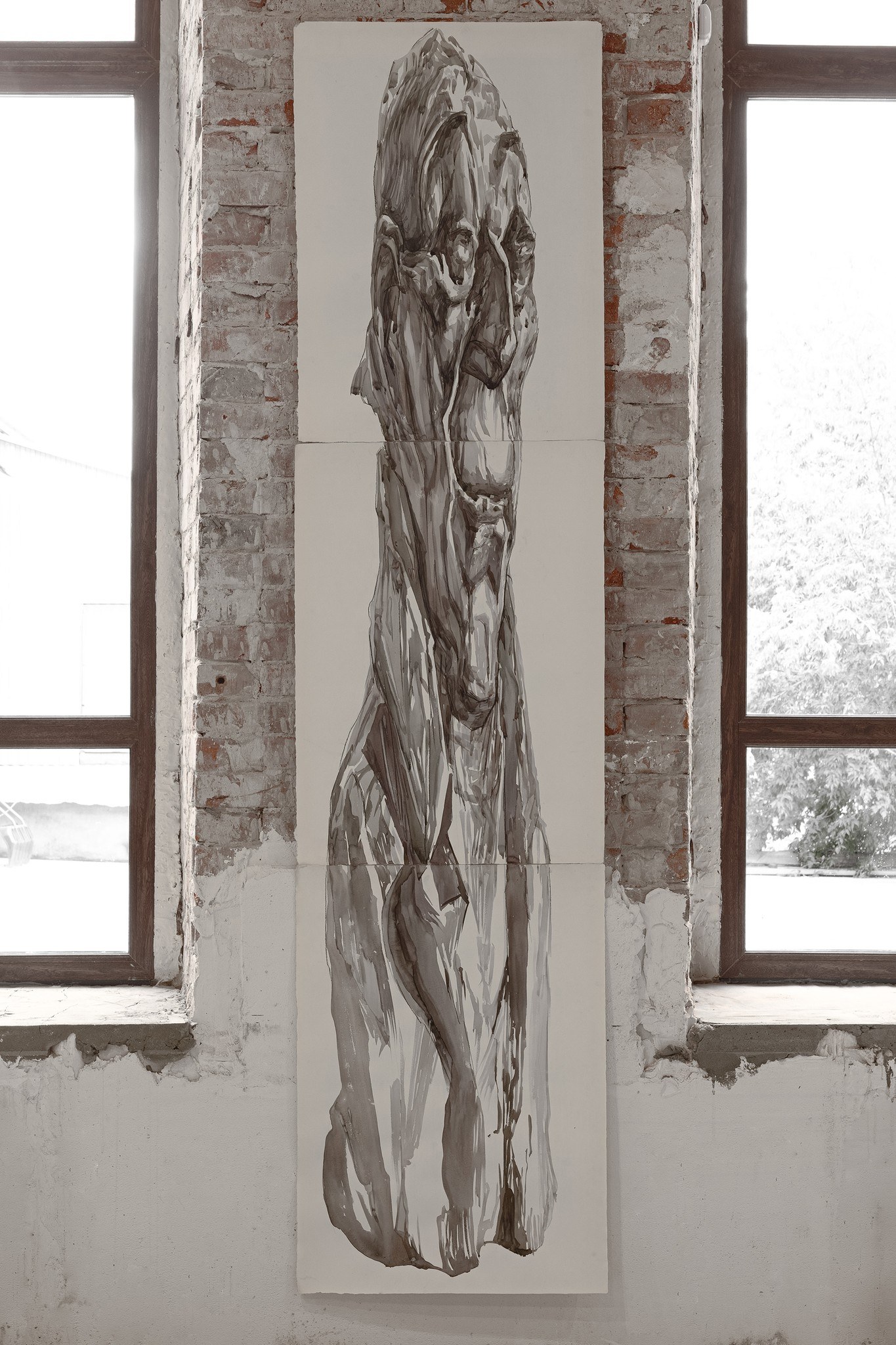 Vadim Zaitsev, ‘Head III’, ‘Head VII’, 2026, watercolor paper, watercolor, charcoal, 252 x 60 cm each