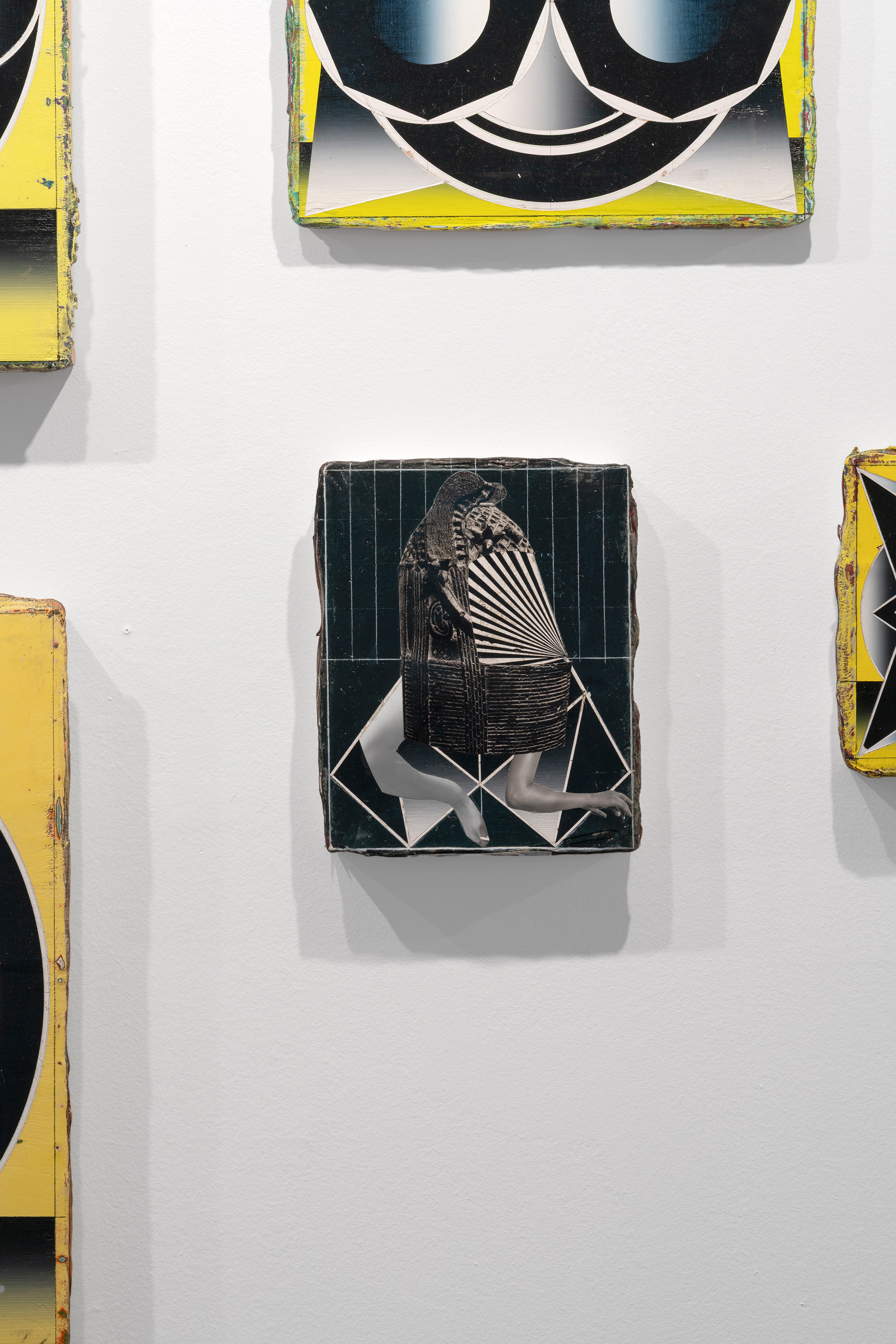 Vladimír Houdek, Untitled (The Cabinet), 2019, acrylic, wax pastel and paper on canvas, 30 × 24 cm