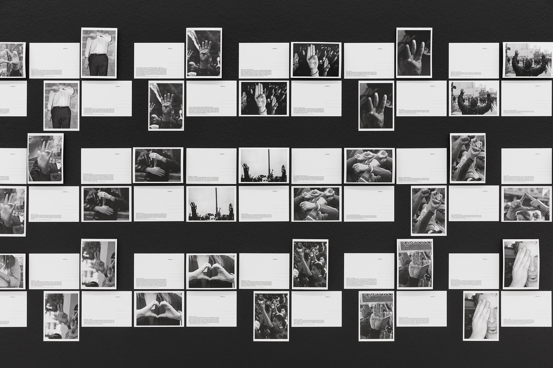SILENT SLOGAN, 2016–ongoing, (detail) postcard, set of 58, screenshot, bilingual text, each 10,5 x 14,8 cm, © basis e.V., photo: Ivan Murzin